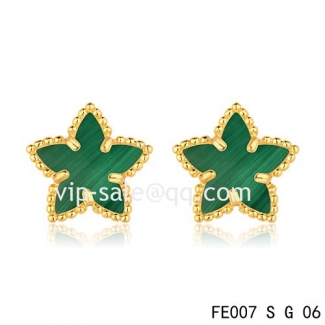 Imitation Van Cleef & Arpels Sweet Alhambra Star Earrings Yellow Gold,Malachite